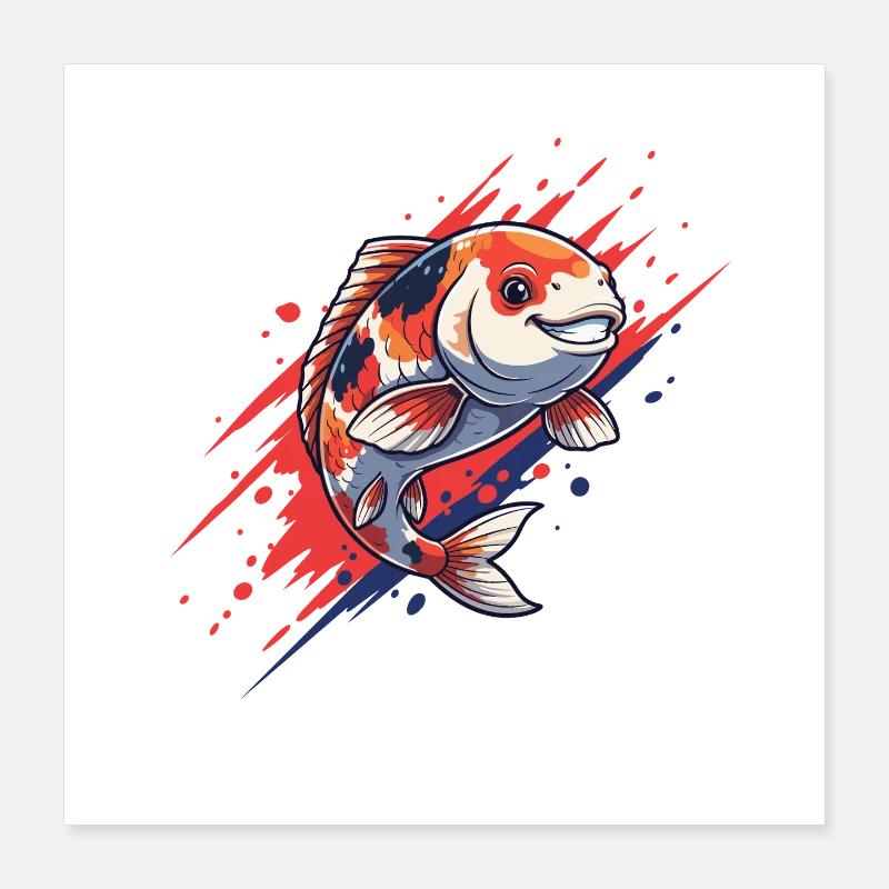 Style rouge bleu Koi-Splash Poster 40 x 40 cm