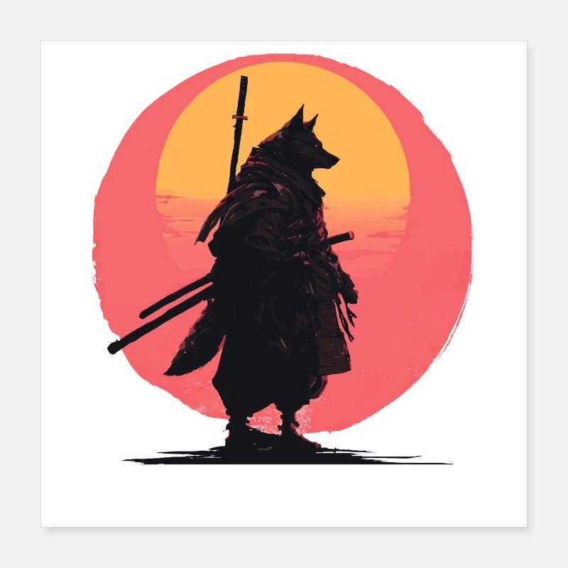 Wolf Sunset Samurai Rider Poster 40x40 cm