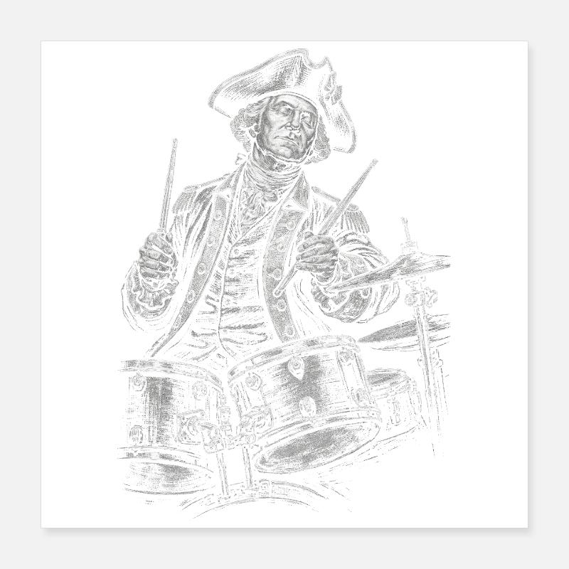 George Washington Drumming Illustration  Poster 40x40 cm