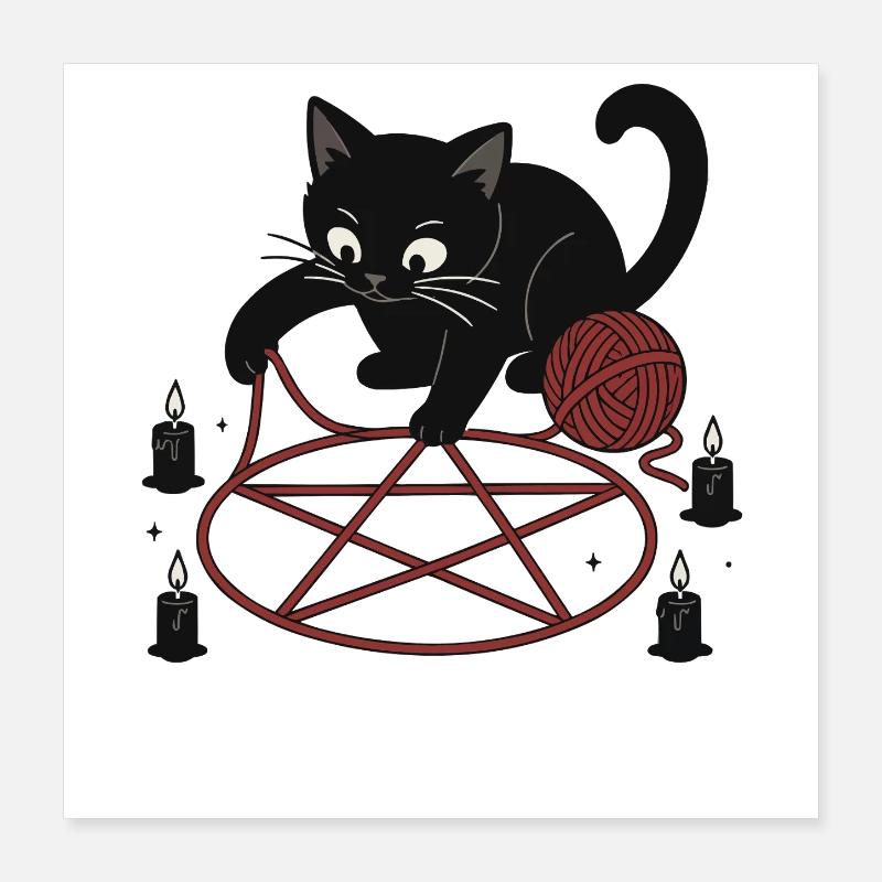Katze im Pentagramm Poster 40x40 cm