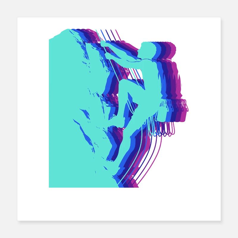 Glitch Art Kletterer Silhouette Modern Poster 40x40 cm