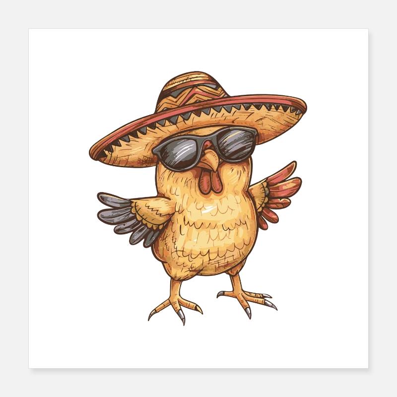 Sombrero comique drôle de poulet Poster 40 x 40 cm