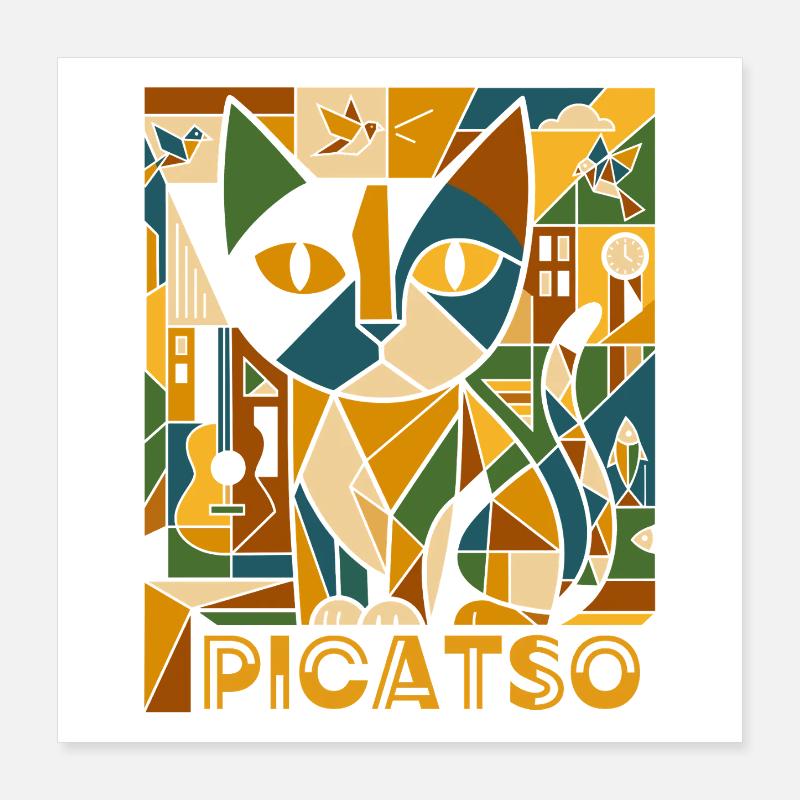 PiCATso – Artiste cubiste du chat Poster 40 x 40 cm