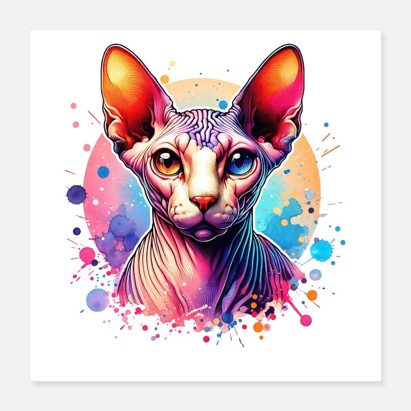 Sphynx Cat Motif Poster 16" x 16" (40x40 cm)