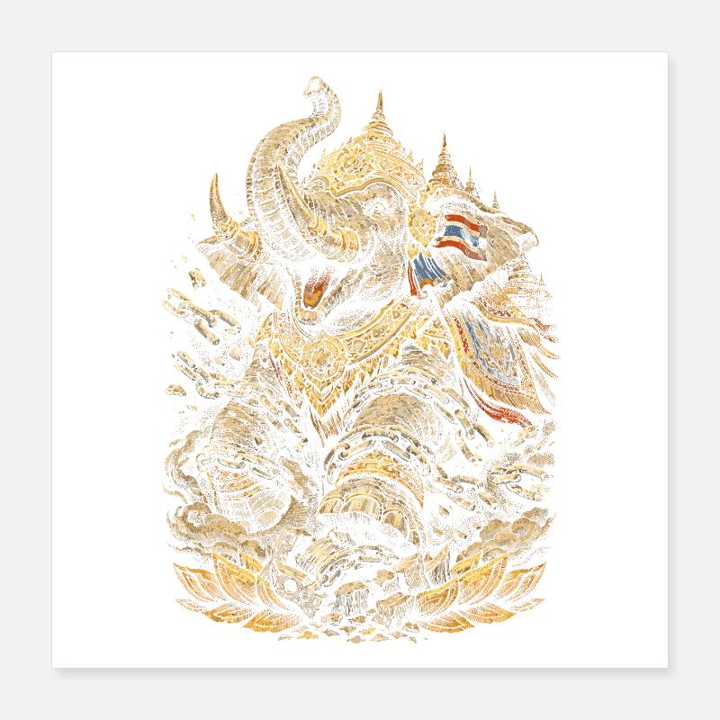 Éléphant de la Fierté Thaïlandaise Poster 40 x 40 cm