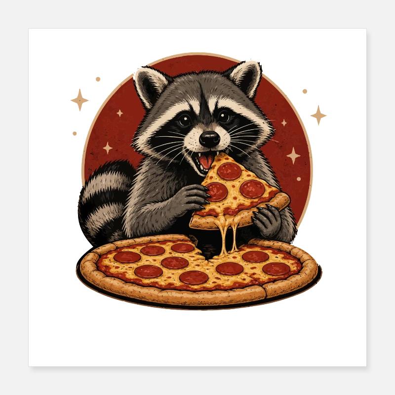 Pizza Raccoon Poster 40 x 40 cm