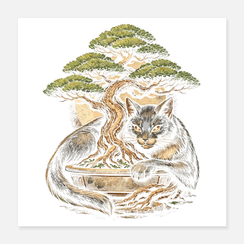 Bonsai tree with cat Poster 16" x 16" (40x40 cm)