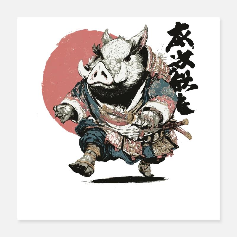 Samouraï sanglier en armure Ukiyo Poster 40 x 40 cm