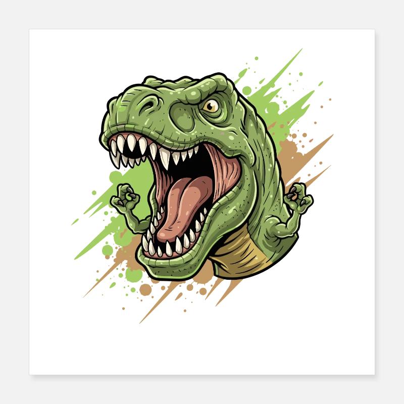 Un T Rex en colère avec une touche de couleur Poster 40 x 40 cm
