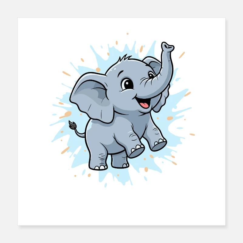 Éléphant mignon avec des éclaboussures de peinture Poster 40 x 40 cm