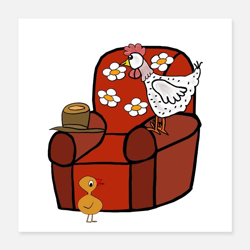 Poulets drôles après le travail Poster 40 x 40 cm