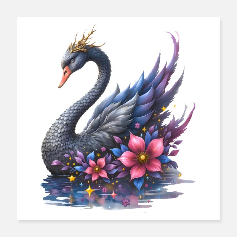 Fantasie-Blumenschwan Poster 40x40 cm