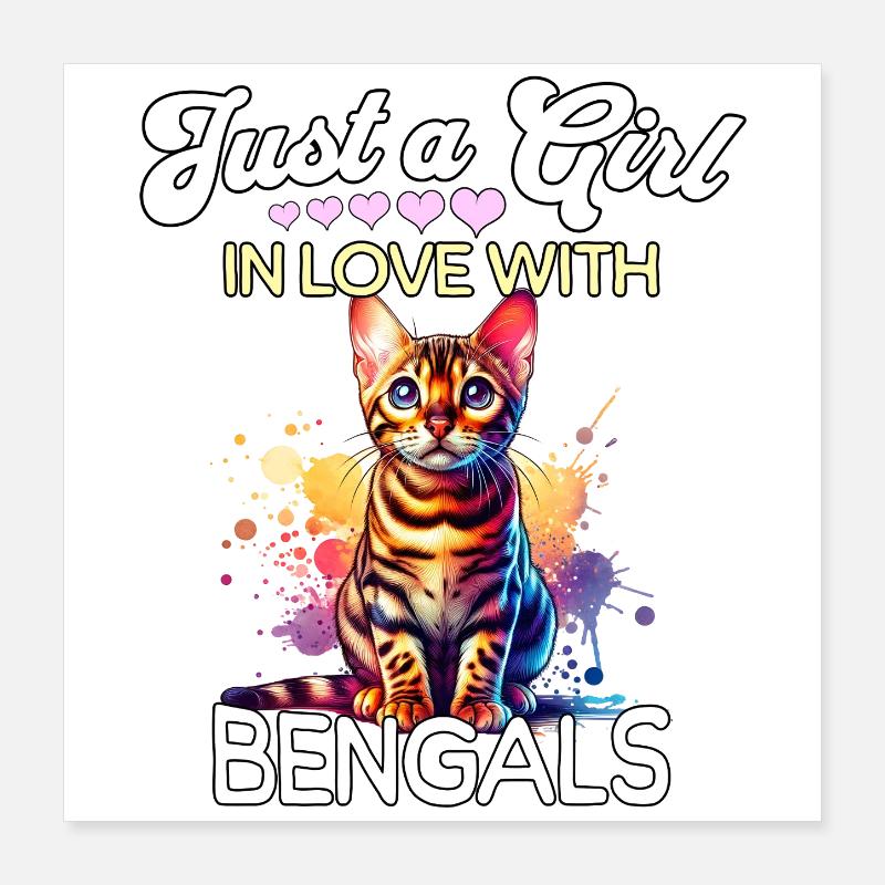 Fille Chat du Bengale Poster 40 x 40 cm