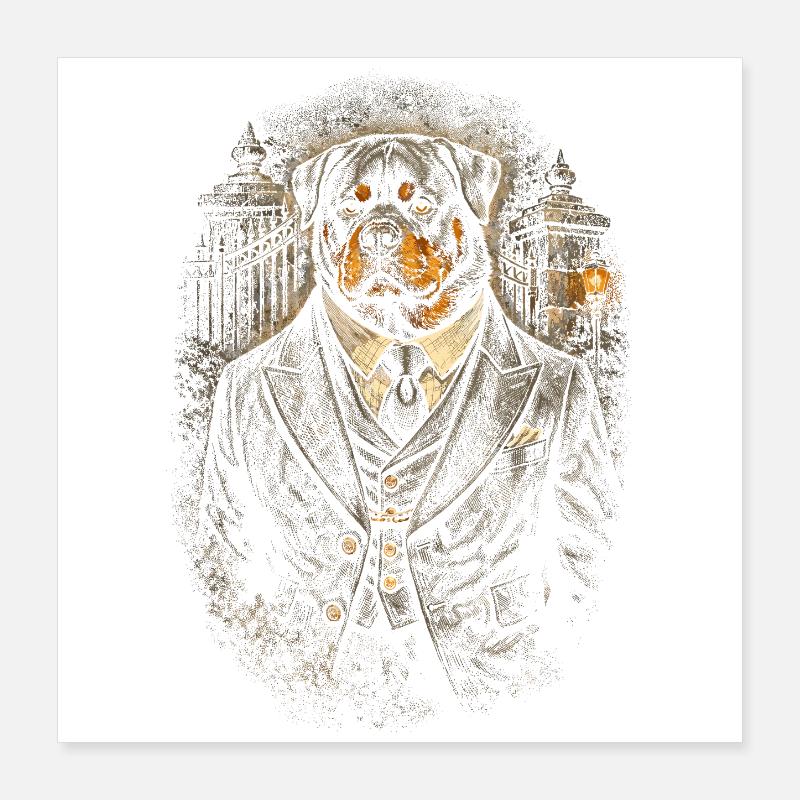 Rottweiler Dog dans la Mafia Poster 40 x 40 cm