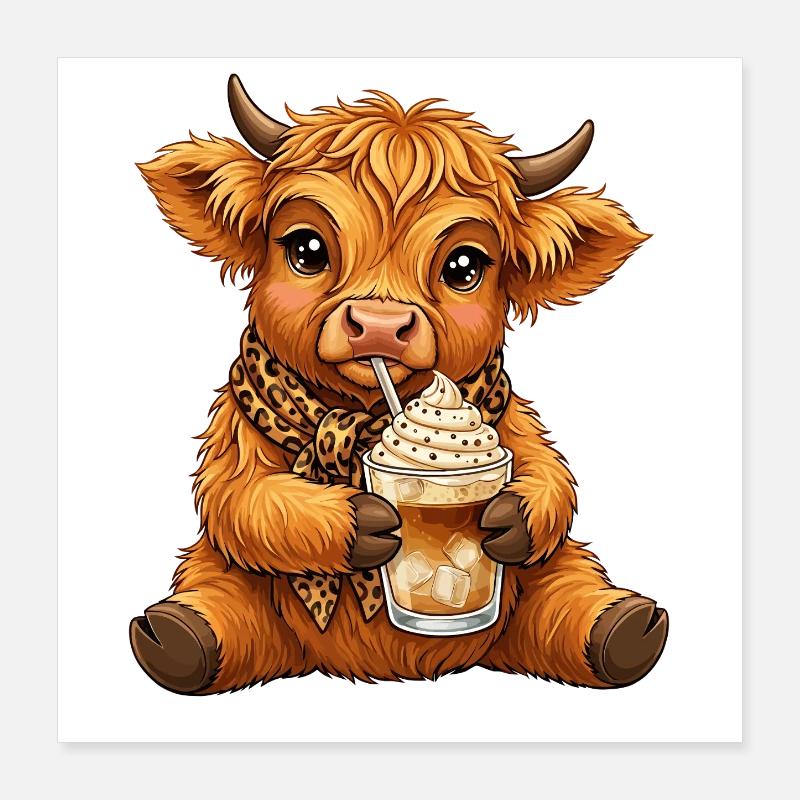 Highland Cow Eiskaffee Poster 40x40 cm