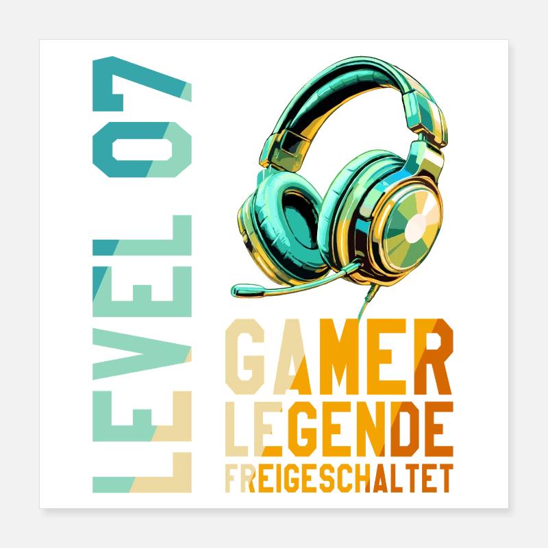 7. Geburtstag Junge Mädchen Gaming Level 7 Jahre Poster 40x40 cm