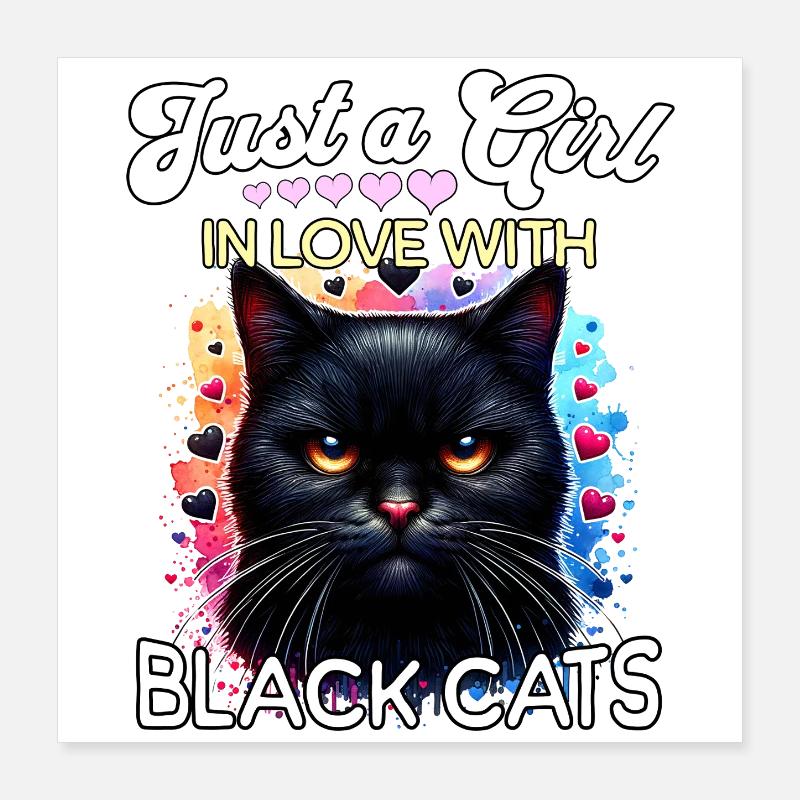 Schwarze Katze Mädchen Poster 40x40 cm