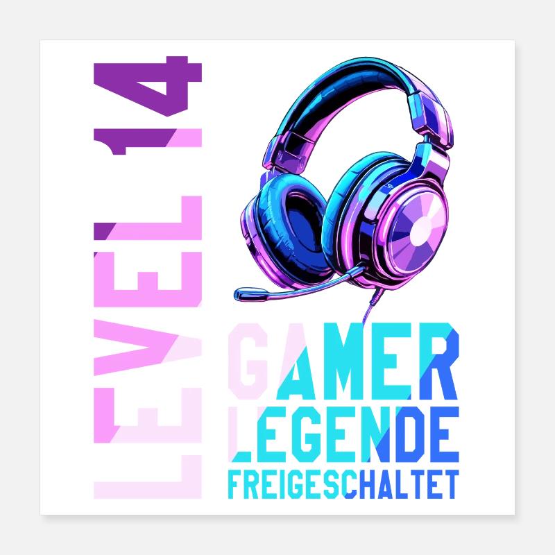14. Geburtstag Junge Mädchen Gaming Level 14 Jahre Poster 40x40 cm