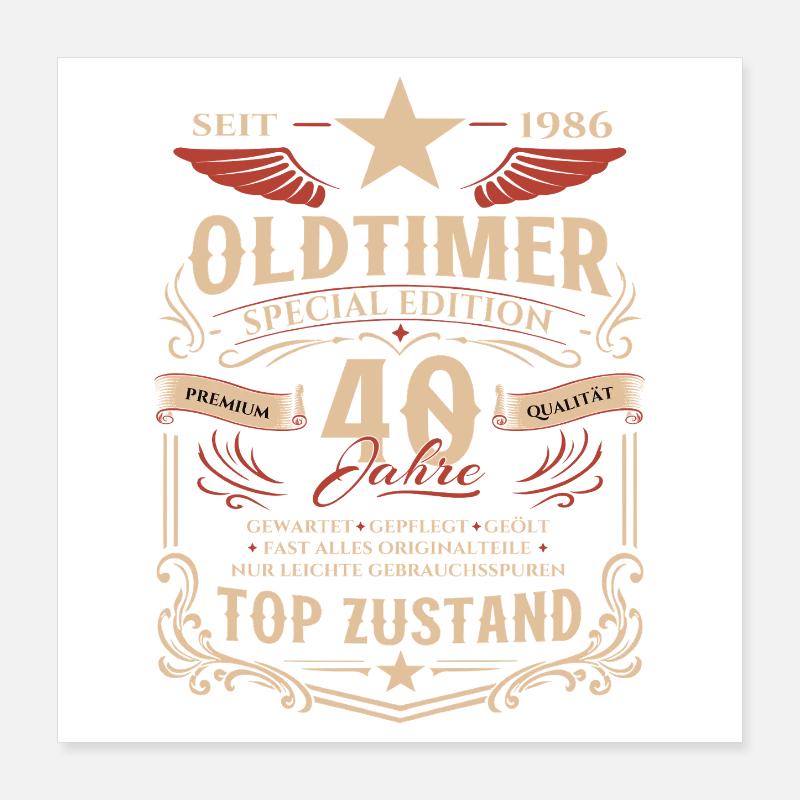 40. Geburtstag Geschenk Mann Oldtimer Vintage 1986 Poster 40x40 cm