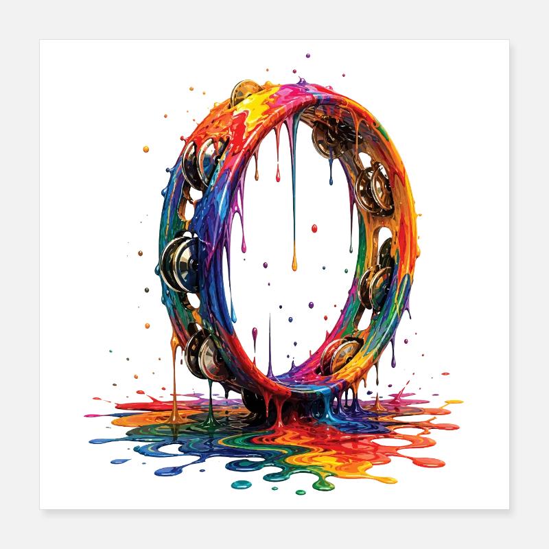 Tamburin mit tropfender Farbe Poster 40x40 cm