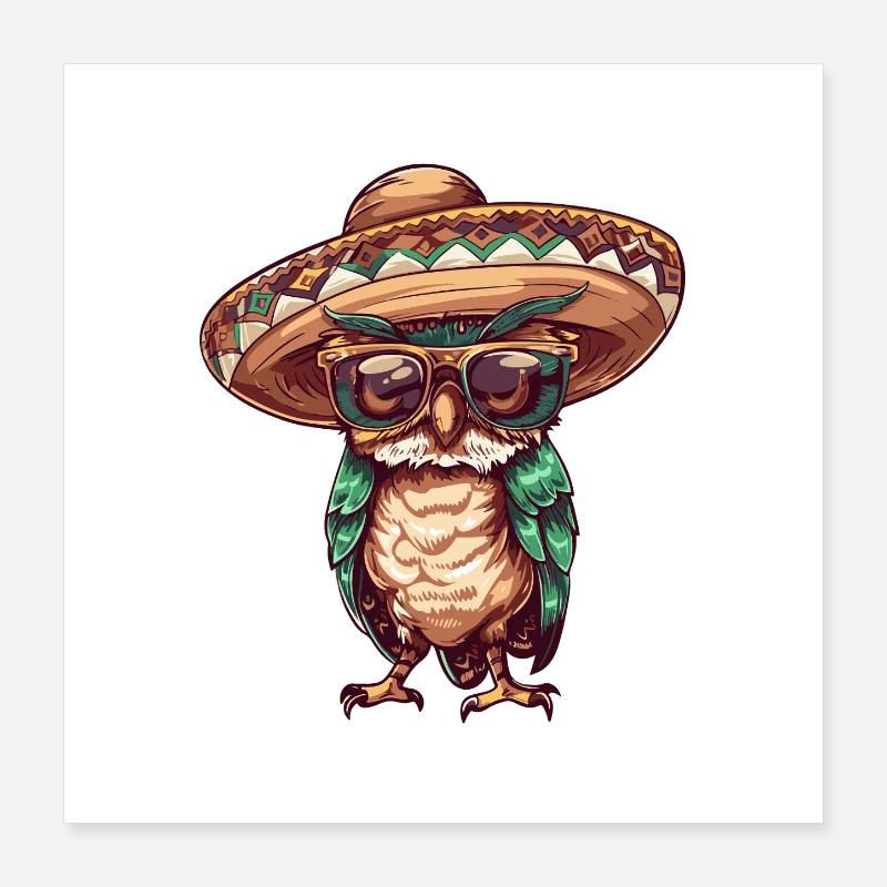 Eule Lustig Sombrero Poster 40x40 cm