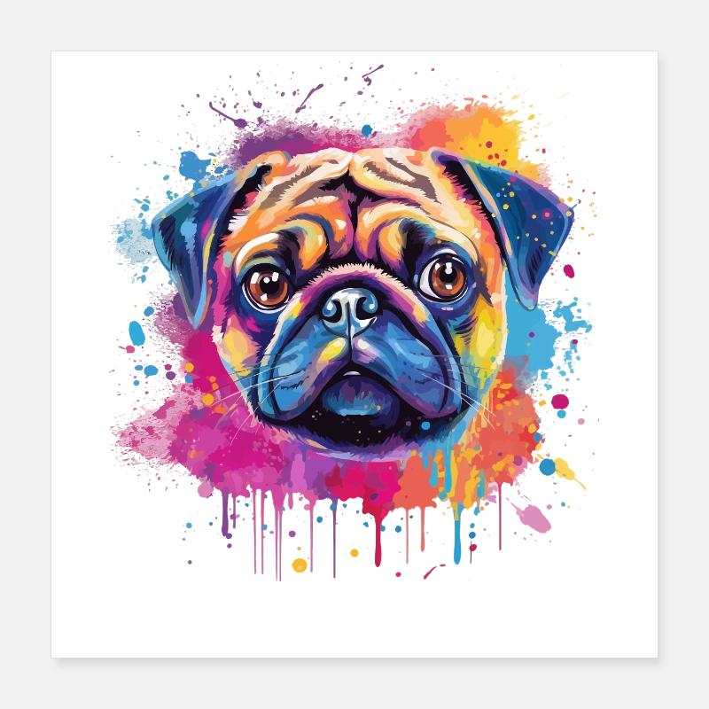 Vibrant Pug Splash Portrait Poster 16" x 16" (40x40 cm)