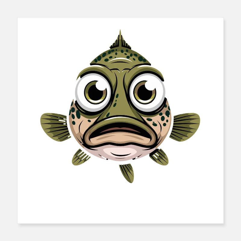 Poisson drôle aux grands yeux Poisson de dessin animé Poster 40 x 40 cm