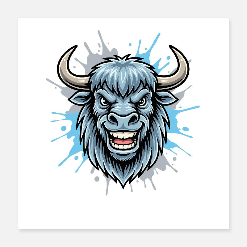 Blauer Bison Kopf Spritzer Poster 40x40 cm