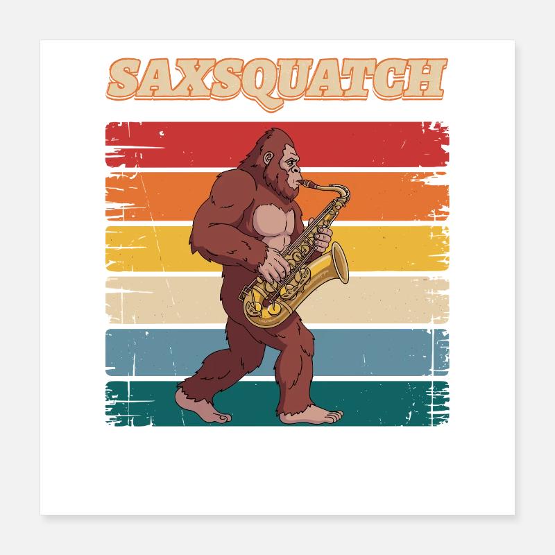 Sax Squatch sur des rayures rétro Poster 40 x 40 cm