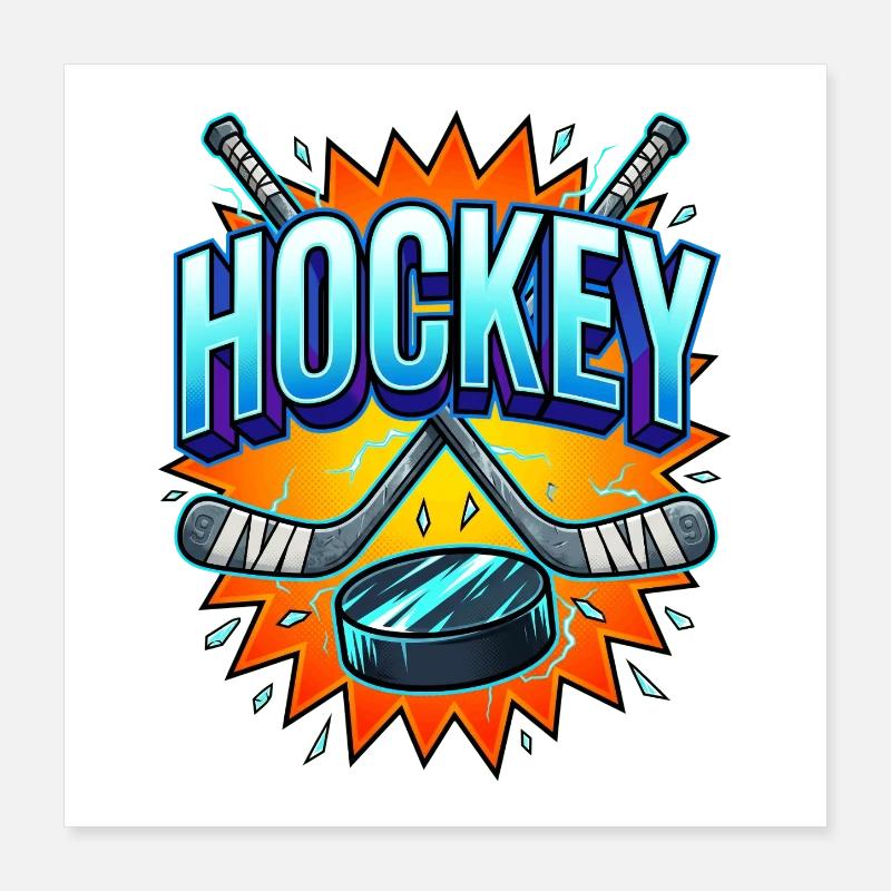 Eishockey Comic Style Schläger und Puck Poster 40x40 cm
