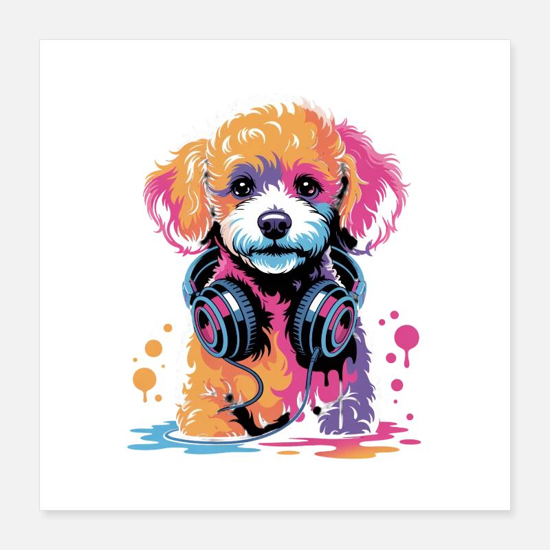 Chiot caniche avec un casque - Poster 40 x 40 cm - blanc