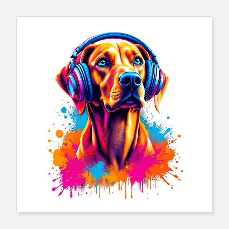 Viszla mit Kopfhörer Poster 40x40 cm