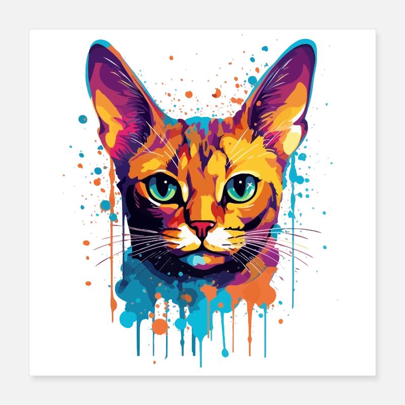 Splash Art coloré Visage de chat abyssin Poster 40 x 40 cm
