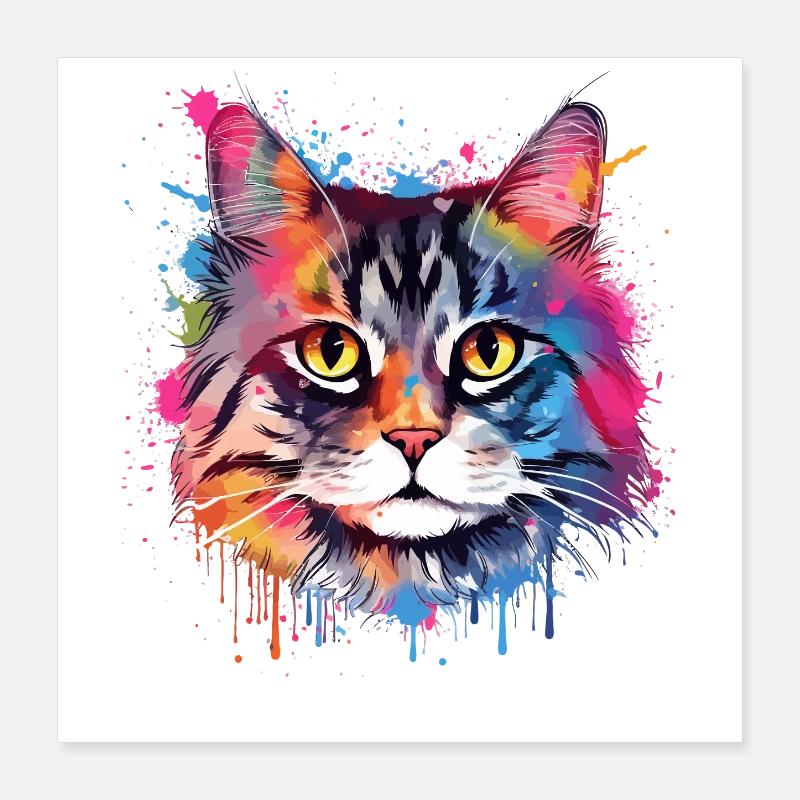 Colorful Splash Art American Bobtail Cat Face Poster 16" x 16" (40x40 cm)