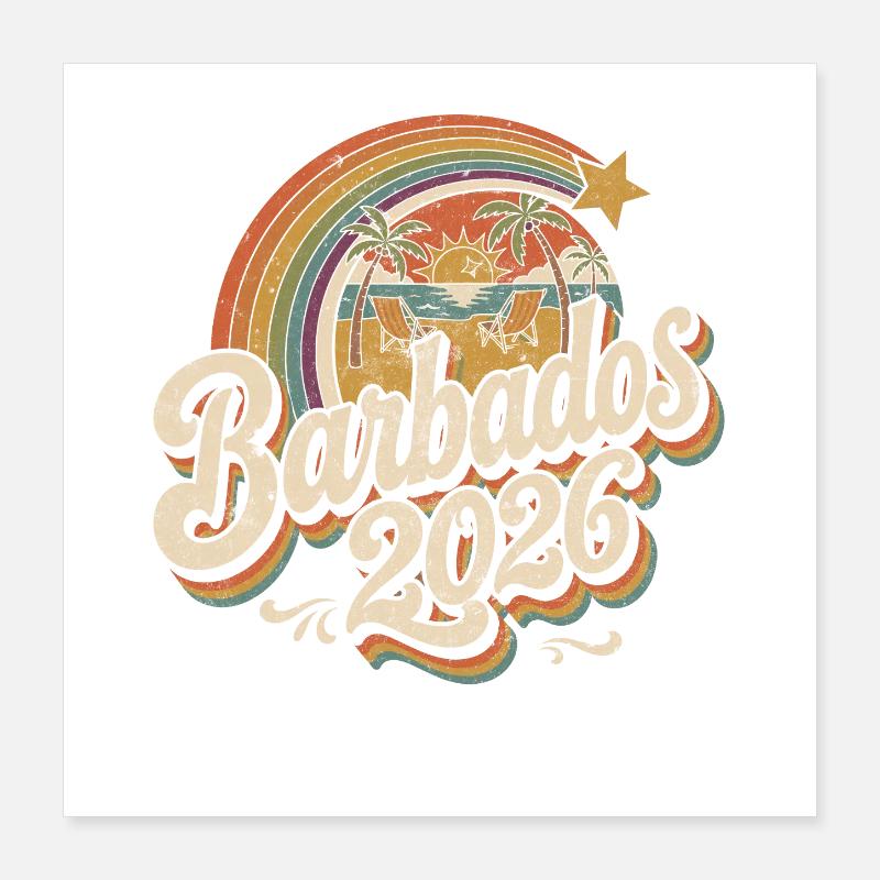 Barbade 2026 Beach Retro Poster 40 x 40 cm