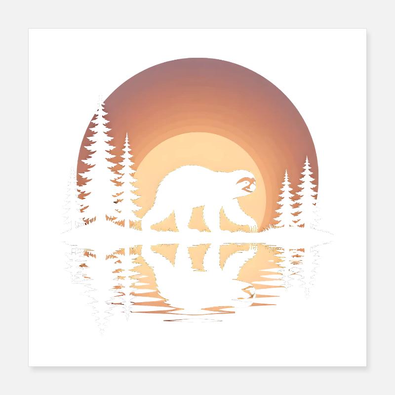 Mammouth au coucher du soleil dans la forêt de pins Poster 40 x 40 cm