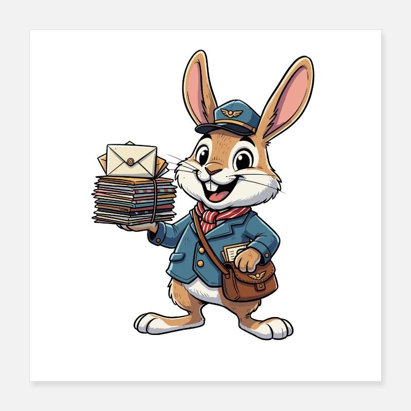 Hase als Postbote mit Briefstapel Poster 40x40 cm