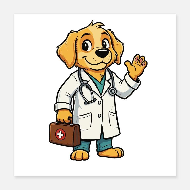 Tierarzt Hund Cartoon Poster 40x40 cm