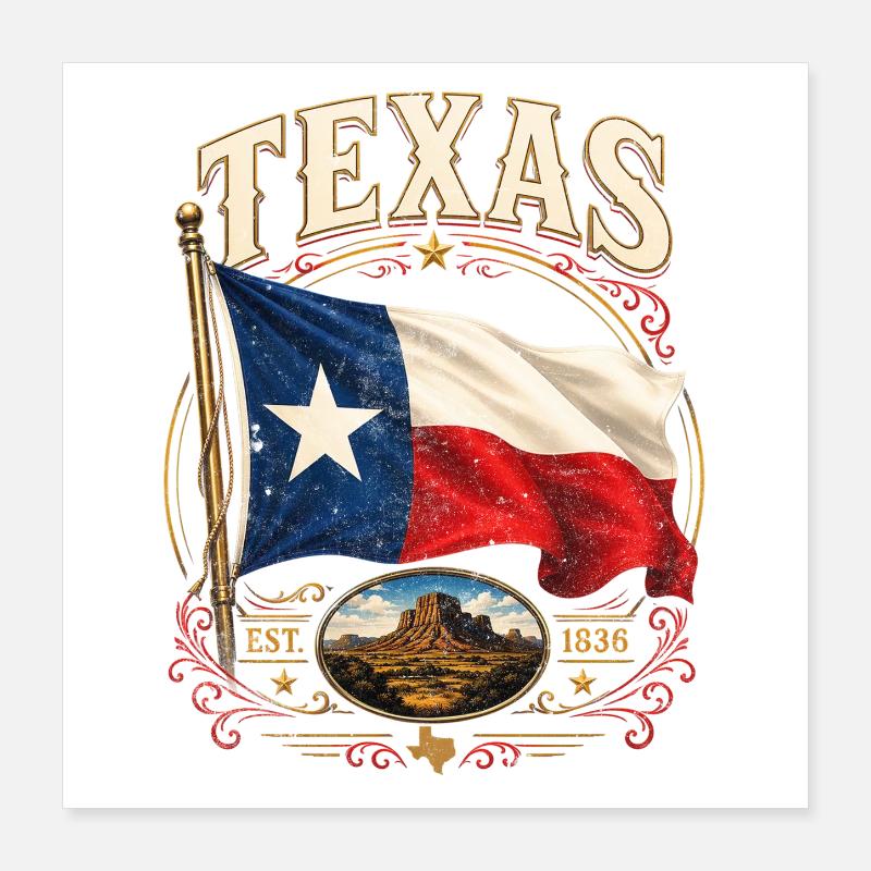 Emblème du drapeau vintage du Texas Poster 40 x 40 cm
