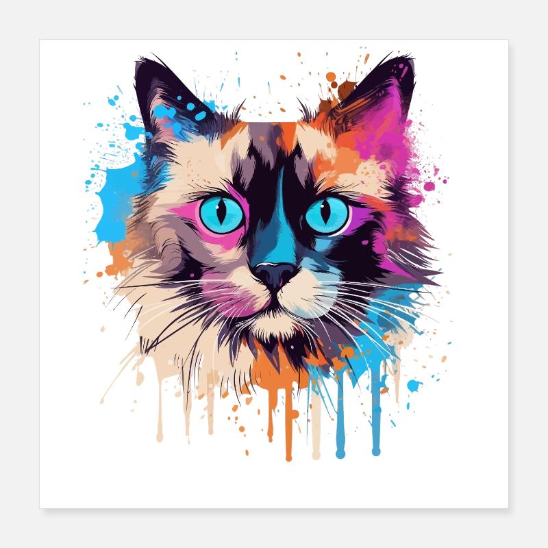 Buntes Splash-Art-Balinesisches Katzengesicht Poster 40x40 cm