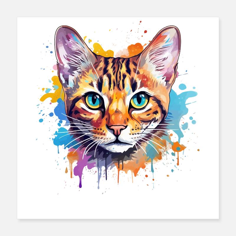 Splash Art Bengal Katzengesicht farbenfroh Poster 40x40 cm