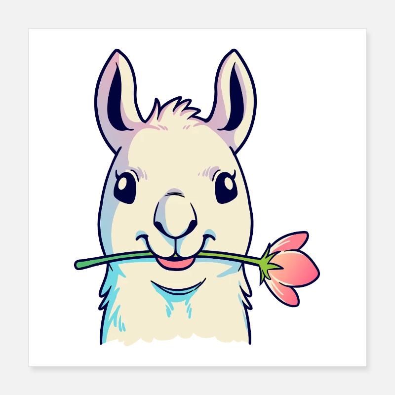 Llama und Rose Poster 40x40 cm