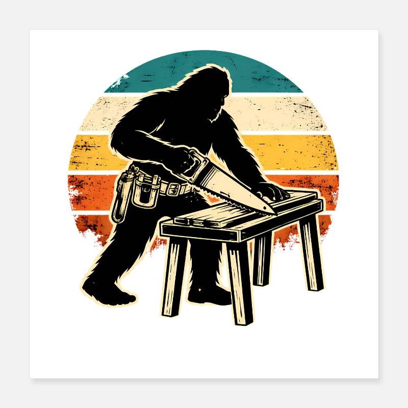 Bigfoot Carpenter in Retro Rainbow Carpenter Vintage Poster 16" x 16" (40x40 cm)