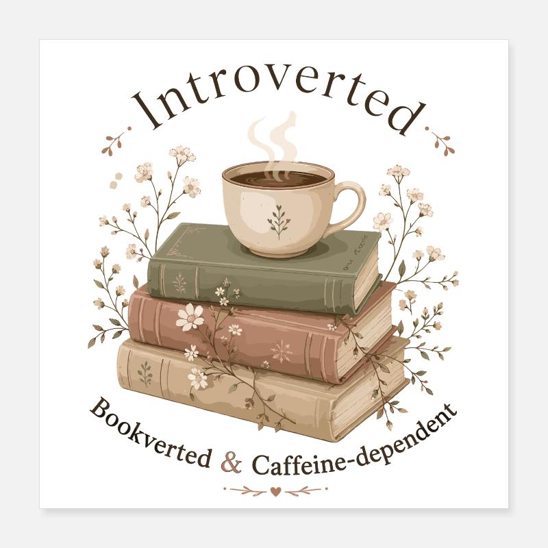 Introvertiert Bücher Kaffee Leseratte Poster 40x40 cm