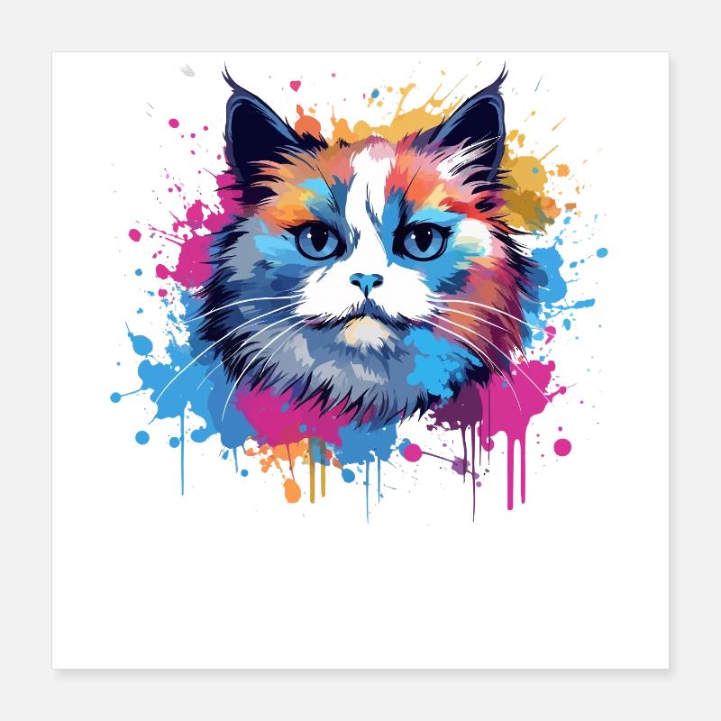 Art coloré éclaboussé de visage de chat Birman Poster 40 x 40 cm
