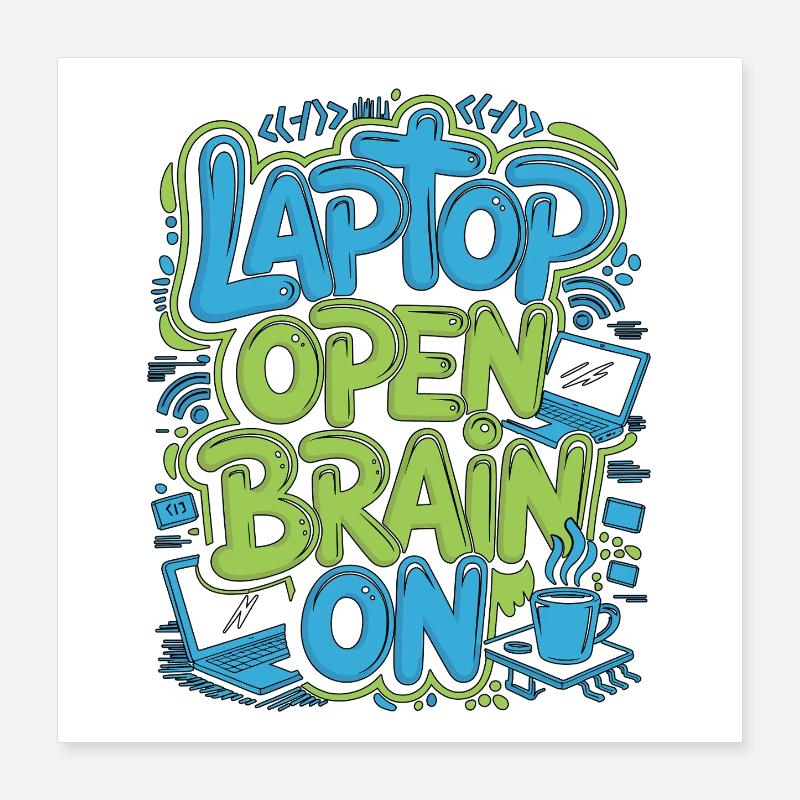 Remote Developer Laptop Open Brain On Remote Coder Poster 16" x 16" (40x40 cm)