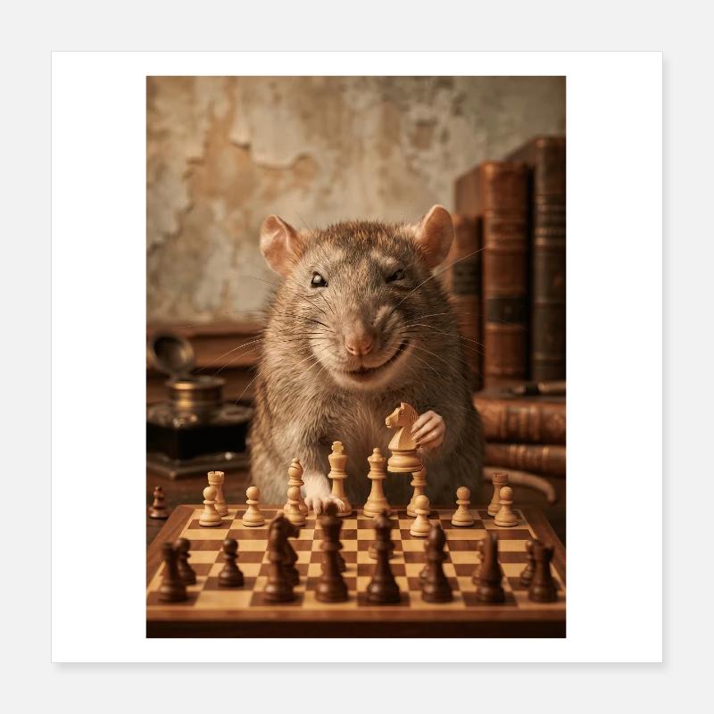 Ratte spielt Schach Poster 40x40 cm