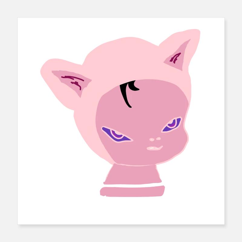 Tête de chat rose : look violet néon Poster 40 x 40 cm
