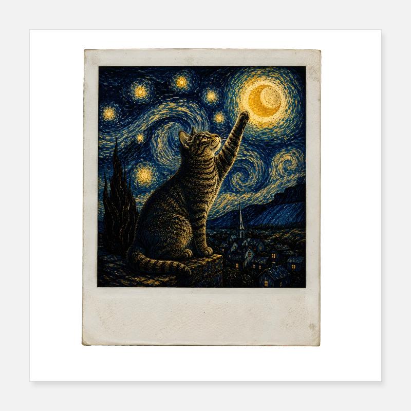 Style Star cat in night Poster 40 x 40 cm