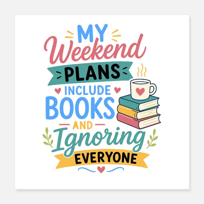 Reading Books Novel Fan Bookworm Design Poster 16" x 16" (40x40 cm)